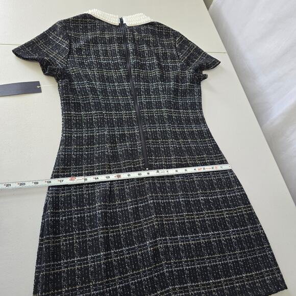 City Triangles Tweed Dress Women's L Black Gold Geo Faux Pearl Collar Mini NWT - Picture 12 of 14